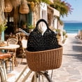 thumbnail image 6 of OCCOA Handmade Woven Beach Hollow Casual Handbag Large Capacity, Woven Tote Shoulder Bag for Summer Vacation, Boho Beach Accessory, Black, 6 of 7