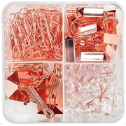 Paper Clips Binder Clips Push Pins Sets with Box - Office Supplies, School Accessories and Home Supplies (Rose