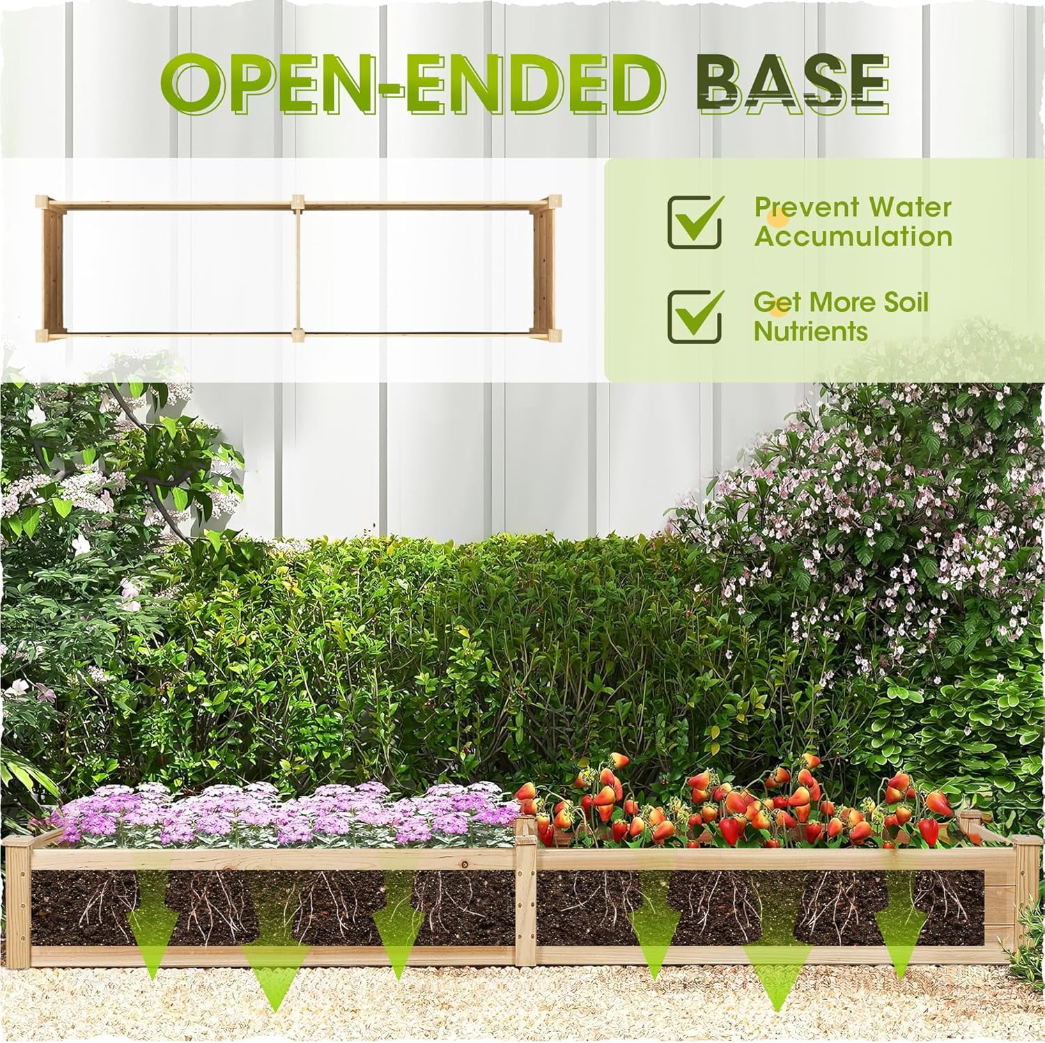 SUNCROWN 8ft x 2ft Outdoor Wooden Raised Garden Bed Elevated Planter Box Stand for Vegetables Fruits Herb Grow, Patio or Yard Gardening,Freestanding Garden Planter