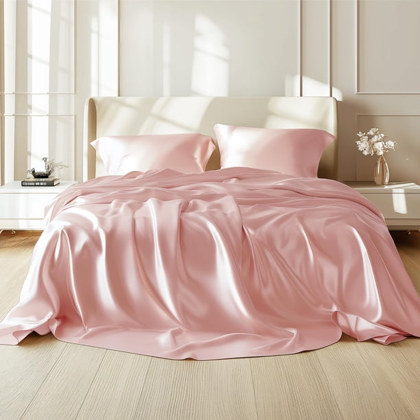 Juego de Sábanas Bedsure Satín Rosa King Size con 4 Piezas