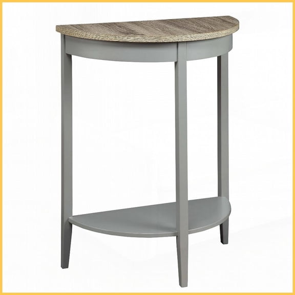 Half-Moon Grey Oak Coffee Table for Entryway, Hallway & Living Room – Vintage Style with Bottom Storage Shelf