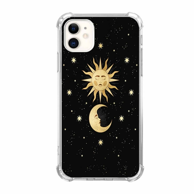 Sun Moon Stars Case for iPhone 11,Aesthetic Art Design Pattern