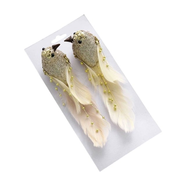 Yellow Yellow Colorful Feather Simulation Birds Branch Decorative Props For Christmas Tree 7.09X3.54X1.97 Inches 2 Pieces Set Holiday Ornaments