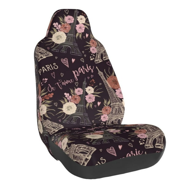 Balery Romantic Paris Funda de Asiento para Auto con Diseño - Cubierta Frontal Suave y Transpirable con Protector Antideslizante- 1 Unidad