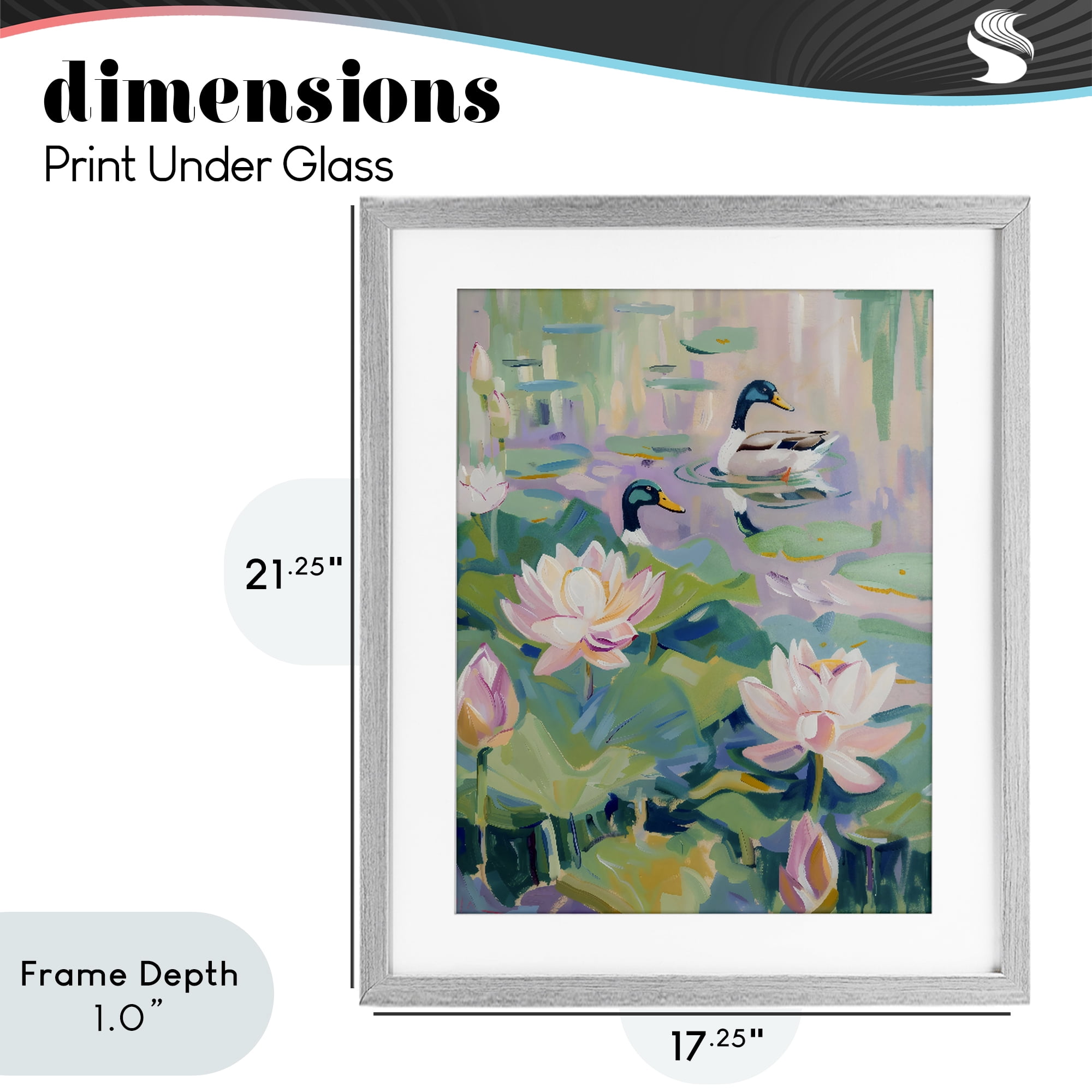 Stupell Industries Duck Pond with Lotus Flowers Gray Framed Print Under Glass, design by The Prints Vibe