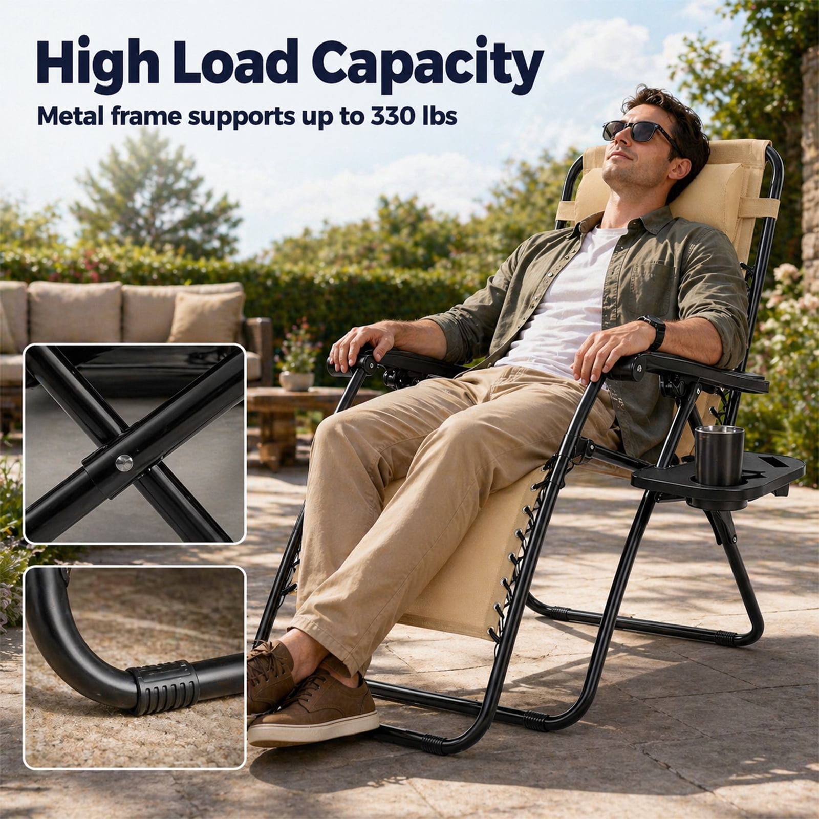 Alvantor 2-Pack Zero Gravity Lounge Chairs, Portable Recliner Beach Camping Patio Outdoor Folding Lounge Chair with Pillow & Cup Holder