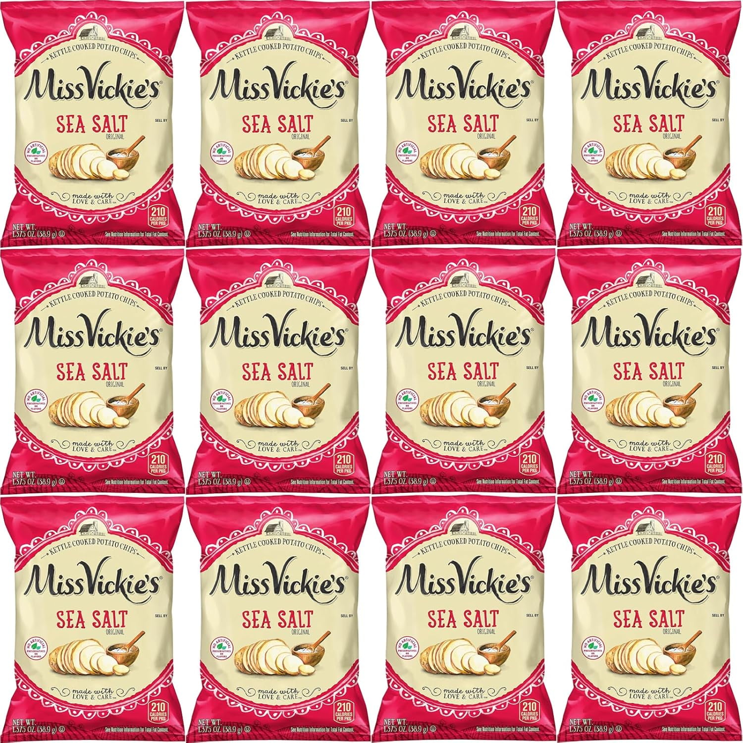 Miss Vickie's Sea Salt Kettle Cooked Potato Chips, 1.37 oz Bags, Pack of 12 Bundled by Shoppyway