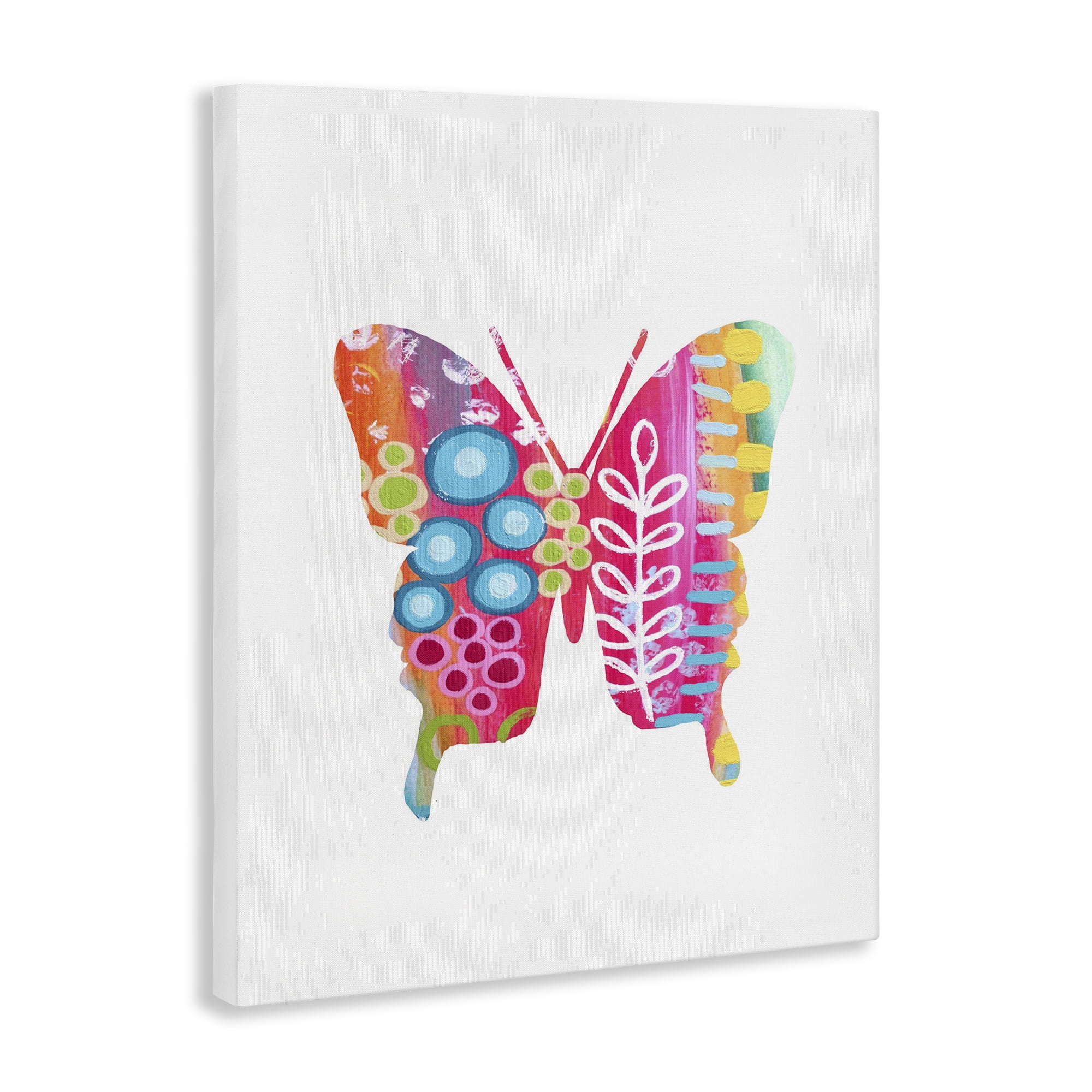 Stupell Industries Pink Florals Butterfly Animals & Insects Painting Gallery Wrapped Canvas Art Print Wall Art, 24 x 30