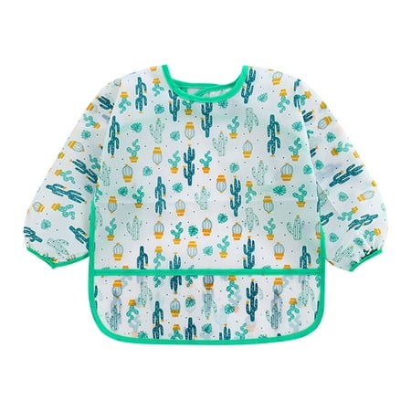 ZACPNCV Toddler Baby Long sleeve Bib for Eating Feeding Baby Led Weaning Mess Free Green 1-3 Years