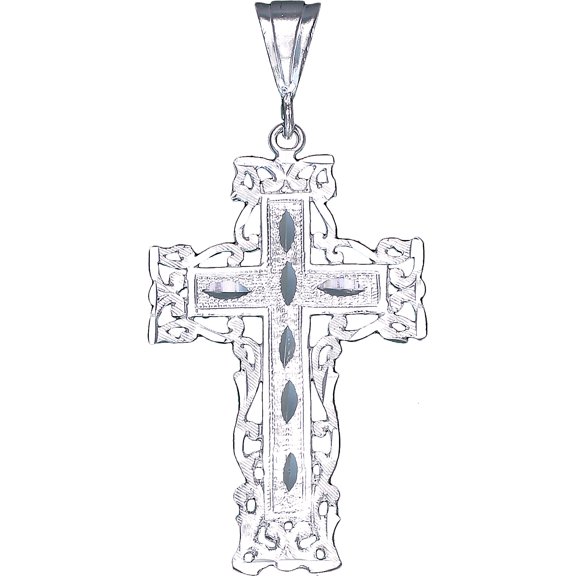 Sterling Silver Cross without Jesus Pendant Necklace with Diamond Cuts and Chain
