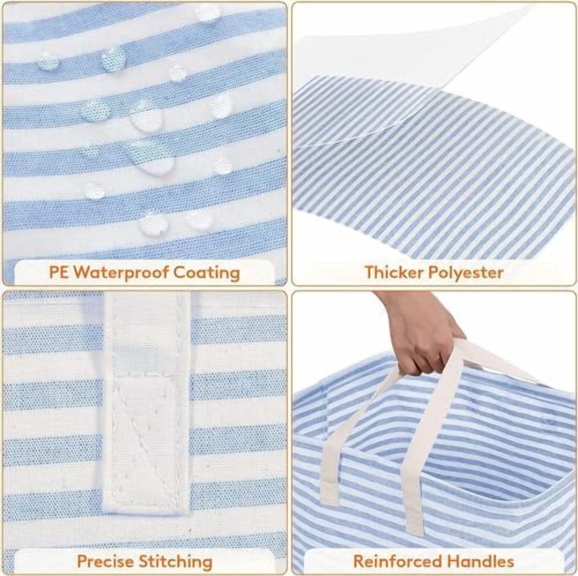 3 Pack Laundry Hamper Large Collapsible Laundry Baskets, Freestanding Waterproof Clothes Hamper with Easy Carry Handles in Laundry Room Bedroom Bathroom College Dorm, Blue, 3 x 80L