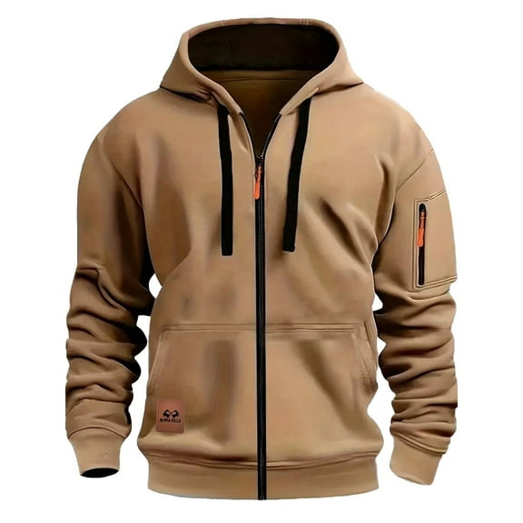 Lorytime Men's Hoodies with Zipper Solid Cardigan Sweatshirt Long Sleeve Drawstring Jacket with Pocket Tops Brown XL