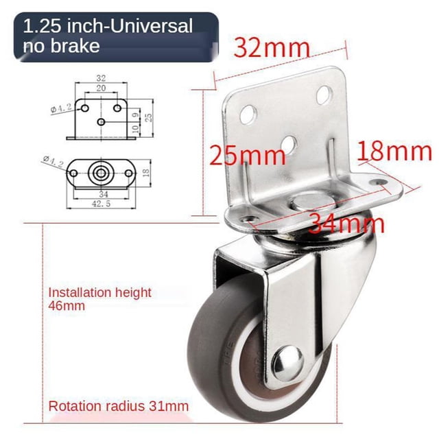 1pcs Roulettes Robustes 20kg Roues Pivotantes Silencieuses pour Déplacer Meubles Chaise Berceau