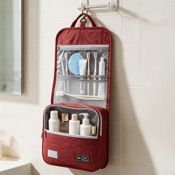 Ktlvex Hanging Toiletry Bag for Traveling Waterproof Oxford Fabric Travel Wash Bag with Hanging Hook Foldable Multi-Compartment Toiletry Organizer for Bathroom Business Trip Gym Camping (Pink)