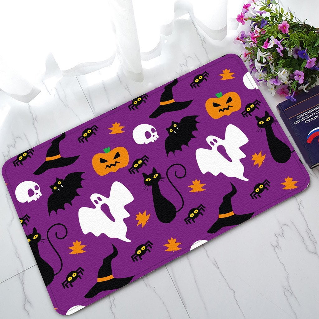 GCKG Funny Hallowen Time Ghost Pumpkin Halloween NonSlip Doormat