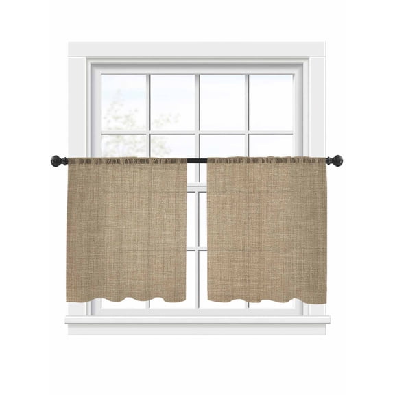 Vintage Linen Window Sheer Curtain Pastoral Brown Linen Texture Farmhouse Semi Curtain Sheers Light Filtering Rod Pocket Voile Drapes for Bedroom Kitchen Living Room 52 X 54 Inch, 2 Panels
