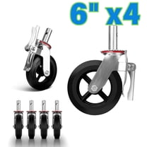 Heavy Duty Castors, 6 Inch Rubber Casters Set of 4, No Noise Wheels Industrial Casters Locking Swivel Stem Casters, Caster Wheels 4400lbs Load for Utility Cart