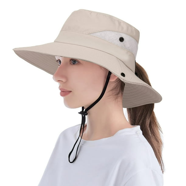 Sombrero para el sol plegable para mujer, sombrero de protección solar, sombrero de verano, UPF 50+ con cordón para el cuello, ala ancha, protección UV, sombrero de pesca, malla, gorra de