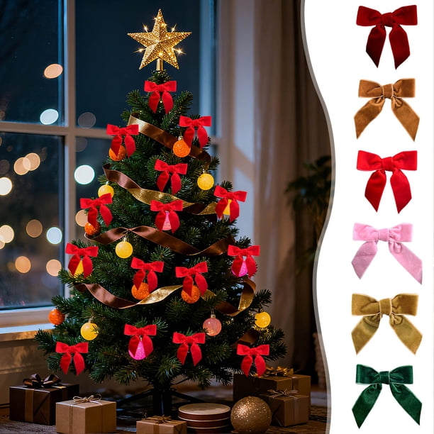 12pcs Small Velvet Christmas Bows, Bow For Tree Wreath Gift Wrap Crafts, Wedding Party Bows For Snack Bags Baking Candy Bags Home Decoration, High-Quality Velvet Bows, Festive Bow Decorations,