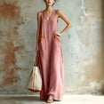 thumbnail image 5 of Levmjia Womens V Neck Maxi Dress With Contrast Pockets Loose Fit A Line Flowy Sleeveless Casual Long Dress Lightweight Breathable Solid Color Beach Vacation Daily Wear, 5 of 8
