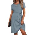 thumbnail image 2 of Ekouaer Women's Maternity Dress Short Sleeve Casual Pregnancy Dresses Rib Knit Crewneck Pregnant Clothes with Belt, 2 of 5