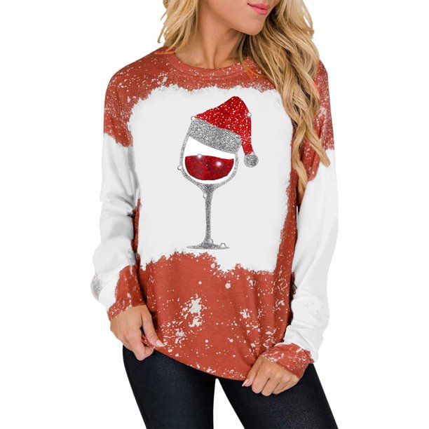 Gibobby Sudadera de Navidad para mujer Sudadera con capucha y estampado navideño de manga larga y cuello redondo para mujer(Rojo,M)