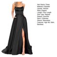 thumbnail image 7 of Quixlent Evening Dress Spaghetti Strap High Slit Off Shoulder Backless Sleeveless Side Pockets A-line Floor Length Satin Pure Color Prom Banquet Party Maxi Dress, 7 of 7