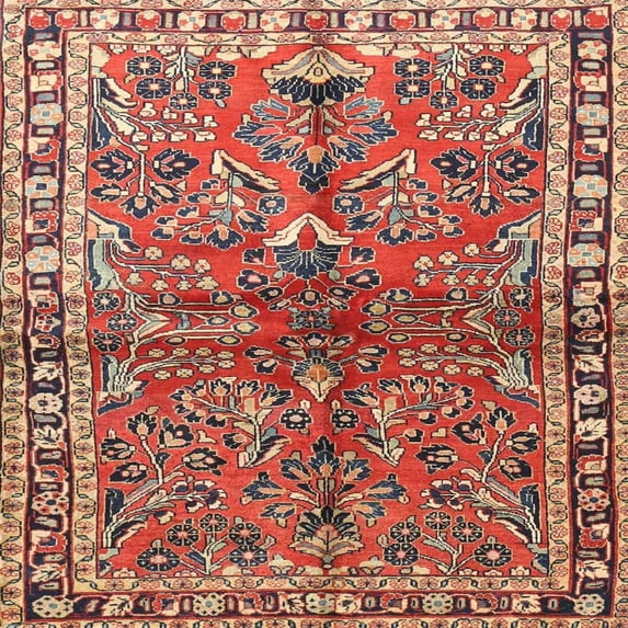 Ahgly Company Indoor Square Traditional Red Persian Area Rugs, 6' Square