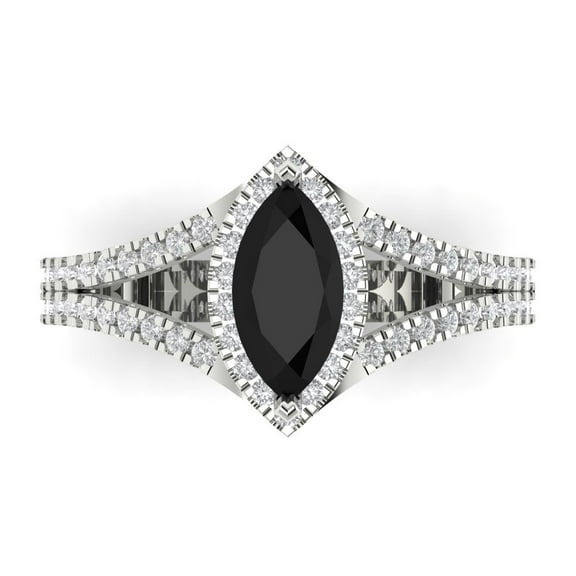 Halo Engagement Ring for Women - 1.2ct Natural Onyx in 14K White Gold Promise Ring