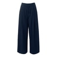 thumbnail image 6 of IWRICH Women's Linen 2 Piece Outfits Summer Short Sleeve V Neck Shirts Dressy Casual Sets Wide Leg Pant Suits Navy L, 6 of 9
