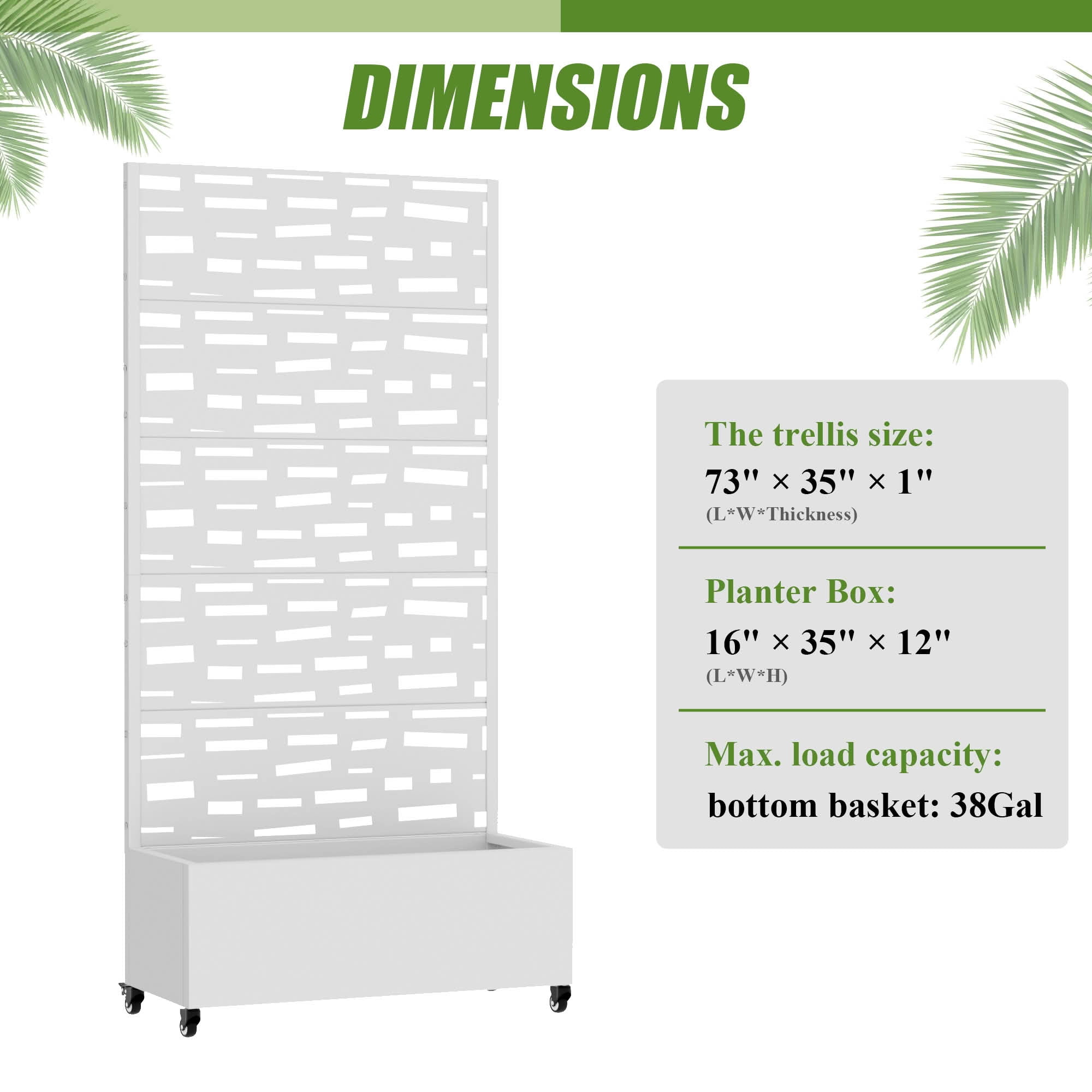 MAYEERTY 72X35" Metal Outdoor White Privacy Screen with Planter Box for Backyard & Garden, 5 Piece Set