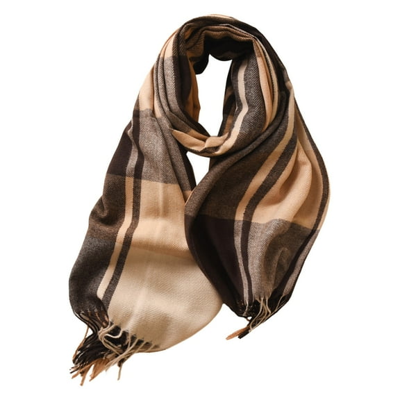UJNDER Women's Winter Scarf Plaid Blanket Warm Long with Fringe Brown One Size