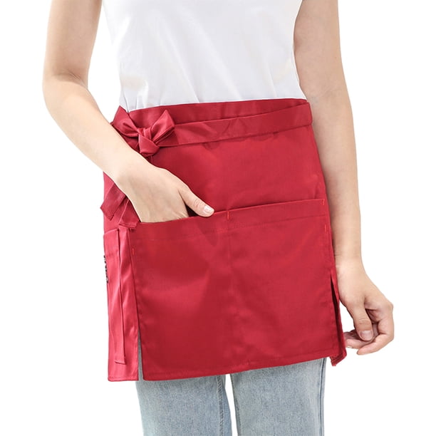 Apuakthei - Paquete de 2 delantales para bistró y cafetería, con 2 bolsillos grandes, medio delantal de cocina de largo medio de 30 x 23 pulgadas con lazos en la cintura, uniforme unisex duradero,