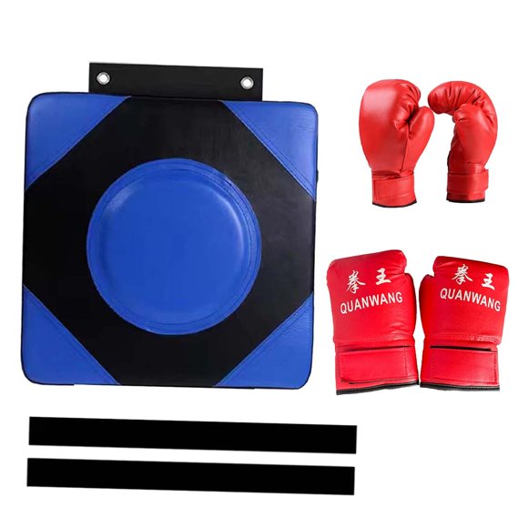 Almohadilla para golpear con objetivo de pared para boxeo, objetivo de reacción cuadrado para niños y adultos, saco de boxeo para entrenamiento en cas 2Par Guantes L Azul