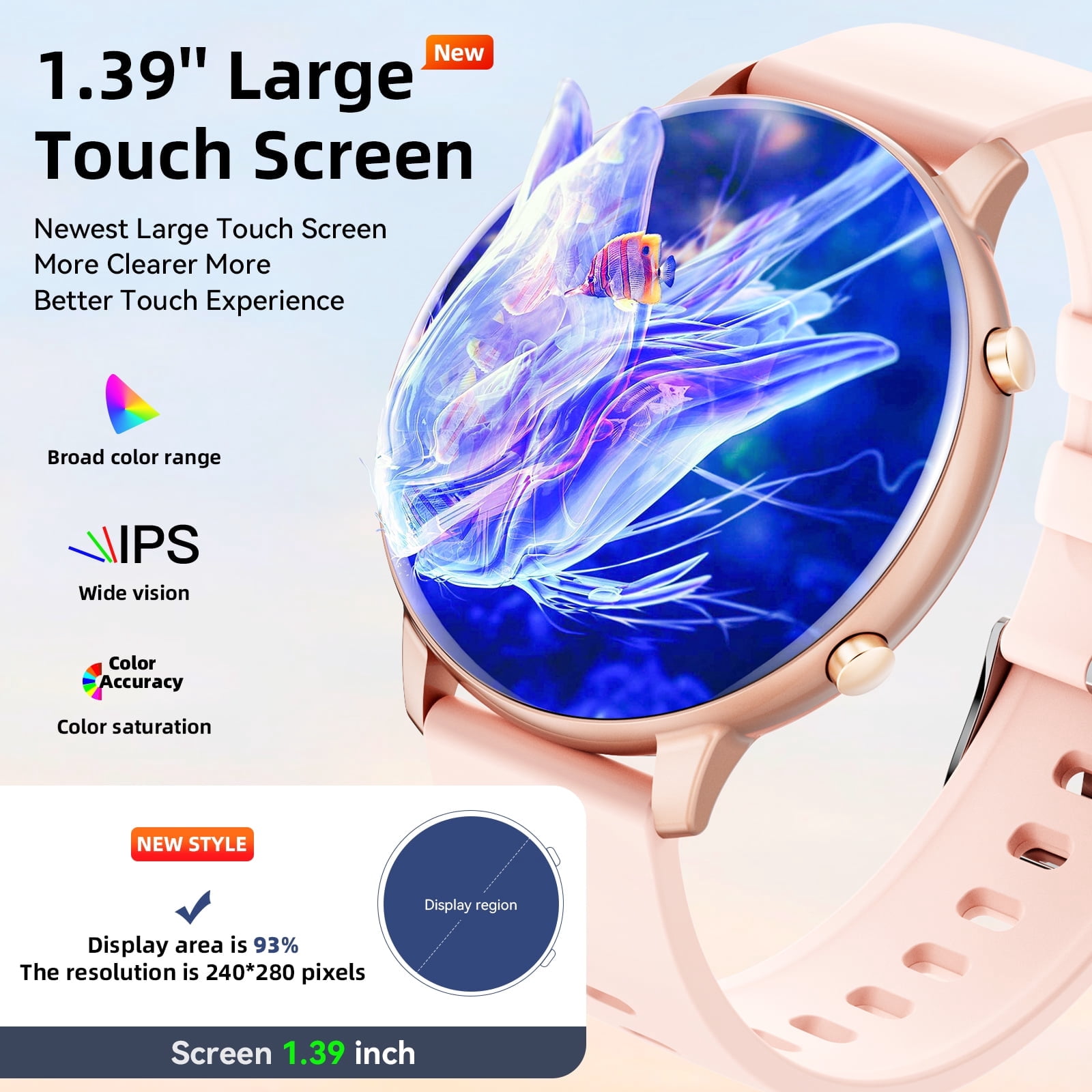smart watch for Women, Compatible with Android and iPhone Devices, Featuring Fitness Tracker, 1.39-inch Smartwatch Gift, Answer/Make Calls/120 Sports Modes, IP68 Water-Resistant Fitness Watch (Pink)