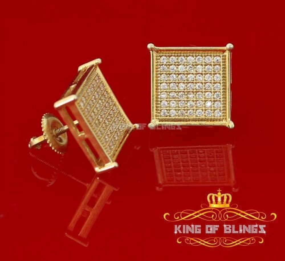 King of Bling's 925 Yellow Silver Hip Hop 0.78ct Cubic Zirconia Women's Square Stud Earrings