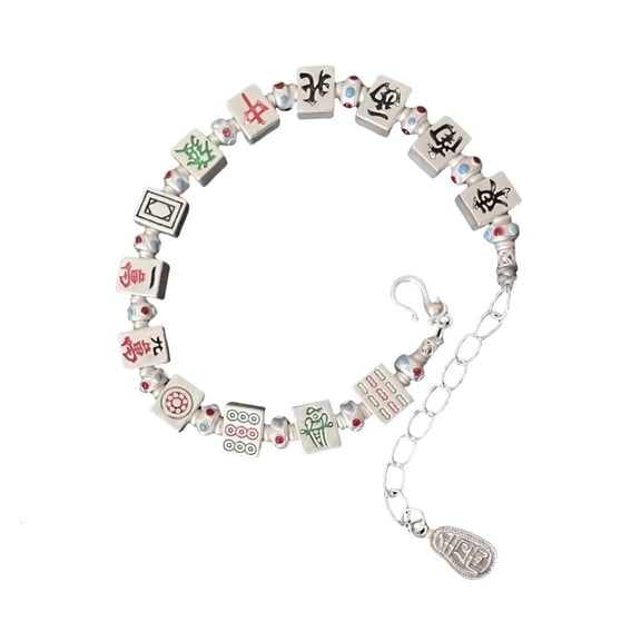 Giaone Trendy Lucky Charm Enameled Bracelet With Traditional Mahjong Accent For Women And Girls Handmade Jewelry