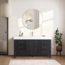 Leon 60" Single Bathroom Vanity in Fir Wood Black w/Lightning White Composite