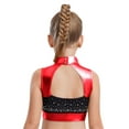 thumbnail image 4 of inlzdz Kids Girls Mock Neck Metallic Shiny Rhinestone Ballet Dance Crop Tank Top Workout Yoga Red 10, 4 of 6