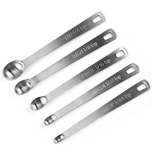Juego de 5 cucharas medidoras de condimentos de acero inoxidable para cocina y repostería.