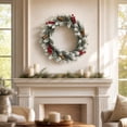 thumbnail image 7 of 18 Inch Artificial White Pine Needle Wreath with Red Berries, Hanging Wreath for Door Window Wall Mantel Winter Christmas Holiday Greenery Decor, 7 of 7