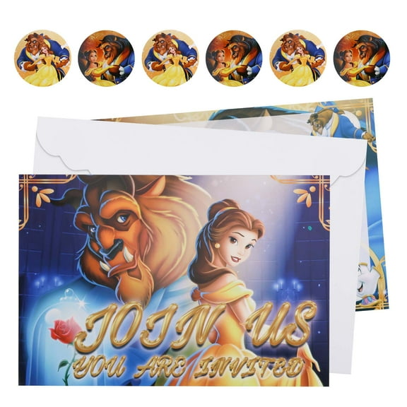 16-Piece Magic Rose Fairytale Party Invitations (Includes Stickers and Envelopes), 6.3" x 4.4", Perfect for Princess Birthday Invitations, Castle Party Invitations