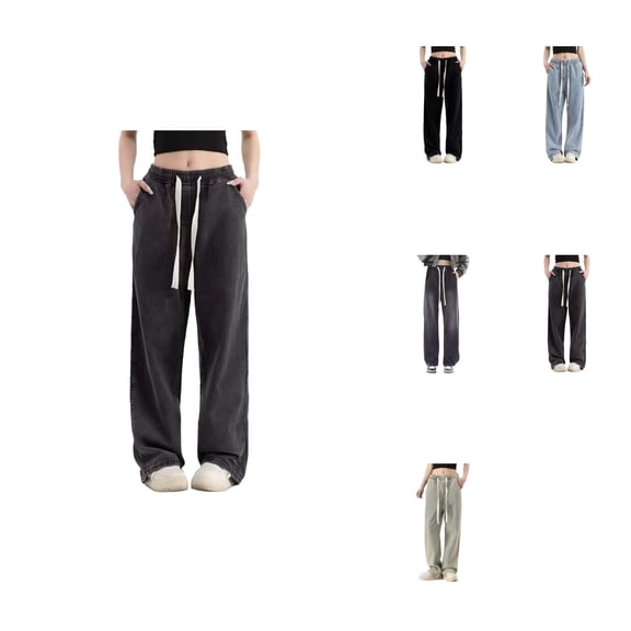 Womens High Waisted Distressed Denim Jeans Stretchy Straight Leg Casual Trousers with Pockets for Everyday Wear