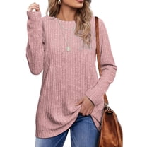 OFEEFAN Women's Long Sleeve Tunic Top – Lightweight Crew Neck Casual Shirt, Pink, Large