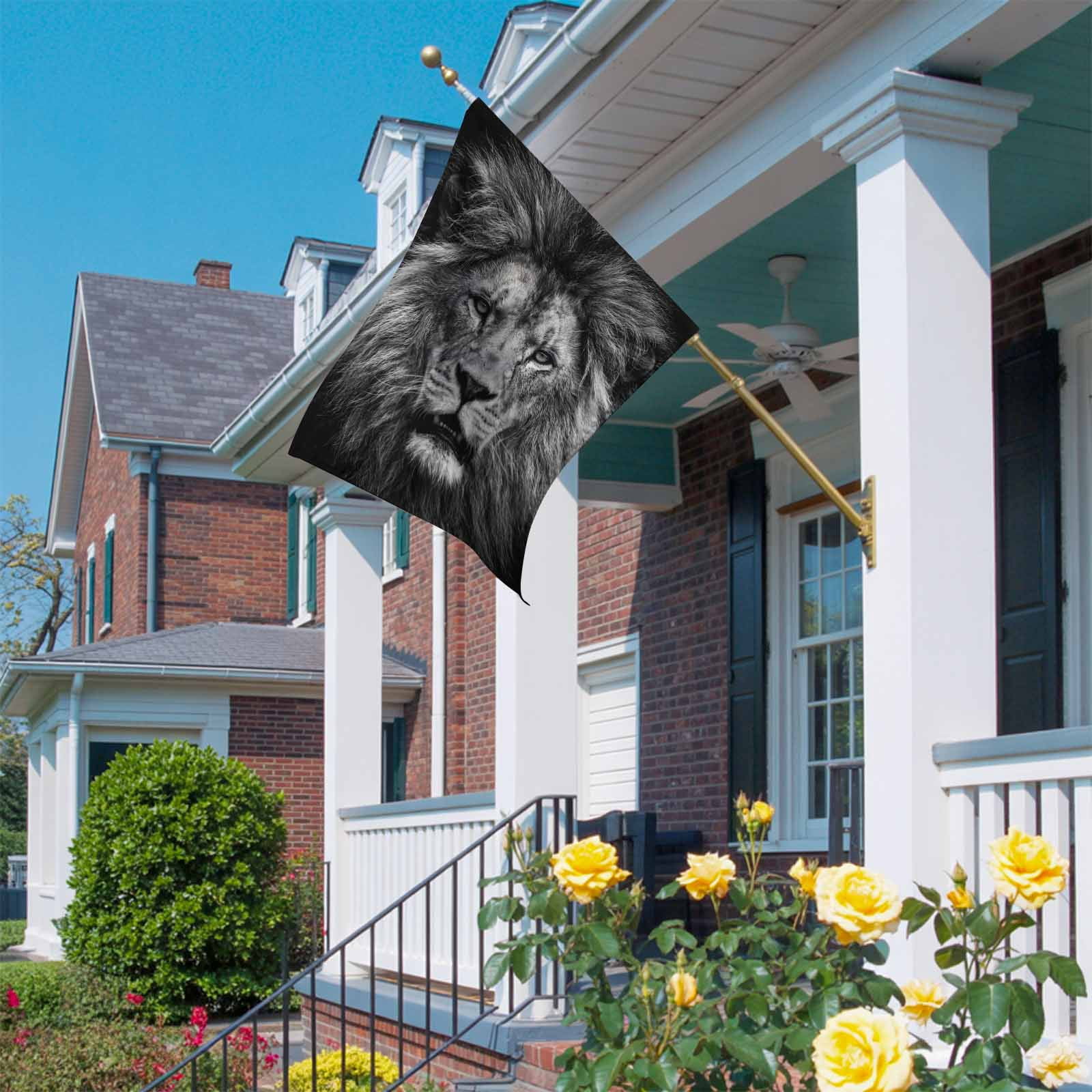 Lion House Flag 28 x 40 Inches, Modern Minimalist Black White Powerful Wild Animal Lion Head Weather Proof Outdoor Patio Flags Double Sided Small House Decoration for Yard Lawn Outside Home