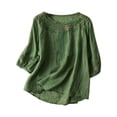 thumbnail image 1 of 2025 Chemises Décontractées à Manches Longues Col Rond pour Femmes en Lin Col en V Chemises d'Été Broderie Ample T-Shirts à Manches Longues pour Femmes, 1 of 5