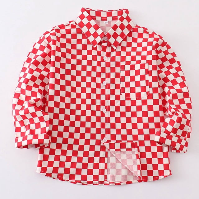 RXIRUCGD 1-6 Ans Chemise Décontractée à Col à Carreaux à Simple Boutonnage Manches Longues Veste/veste Décontractée (Rouge, Taille : 130)