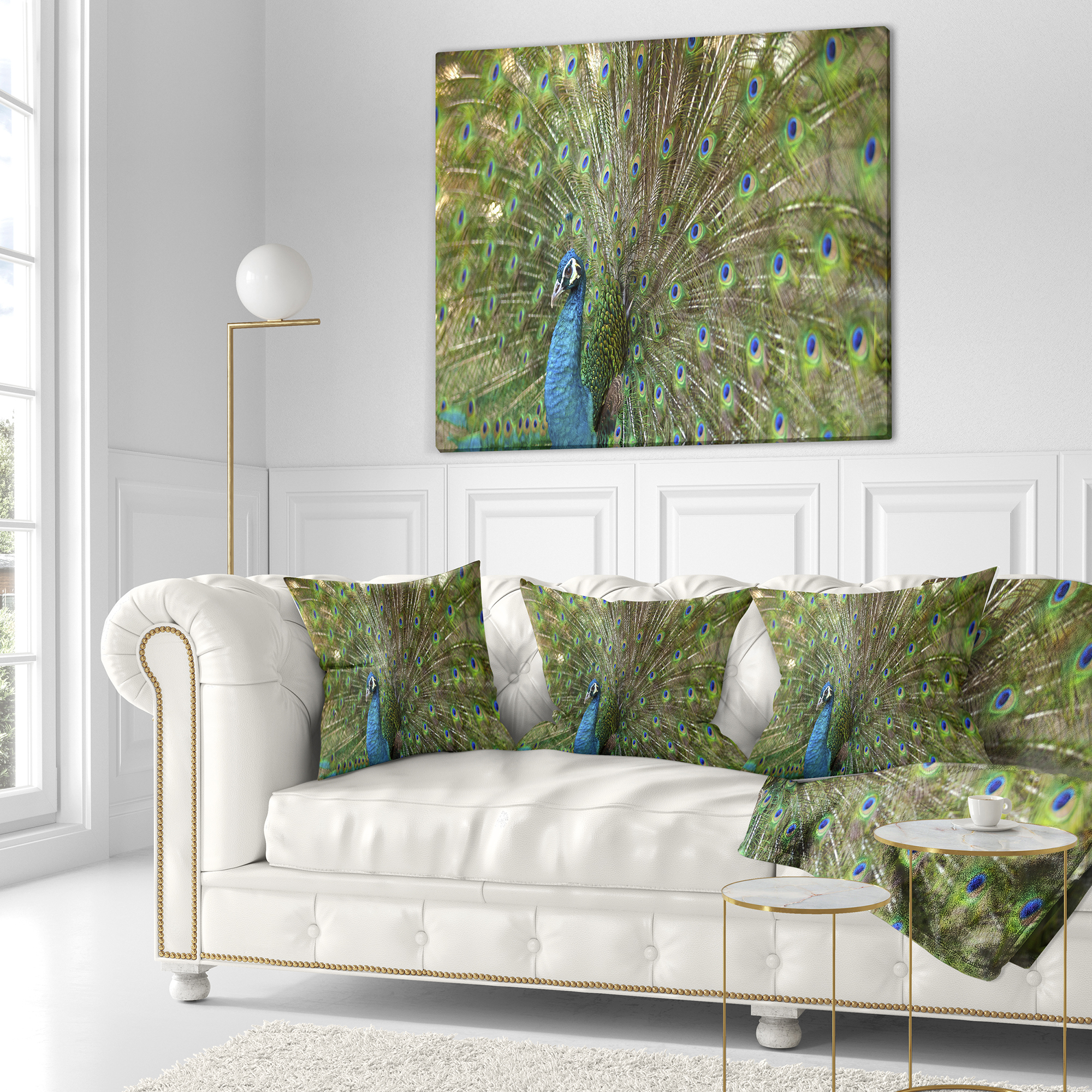 Designart Beautiful Peacock with Feathers - Animal Throw Pillow - 18x18
