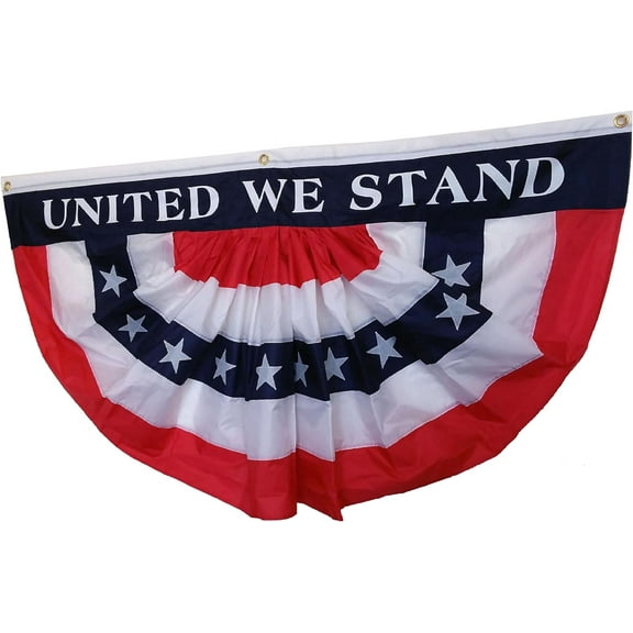 USA Bunting Pleated Fan Flag - Large 3 ft by 6 ft, United We Stand, Memorial Day, 4th of July, USA, Christmas, Election Decor, President's Day