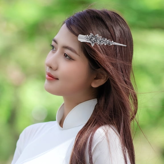 OFFIGAM Elegant Grey Metal Duckbill Hair Clip with Shimmering Rhinestones, Trendy Decorative Hair Accessory for Women and Girls